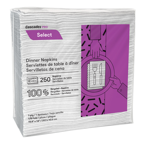 Pro Select 1/8 Fold Dinner Napkins, 1 Ply, 15.5" x 16" Infinity Industrial Services Inc.
