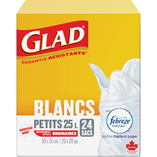 Petits sacs &agrave; ordures 25 L avec Febreze, R&eacute;gulier, 20" la x 20" lo, Blanc Infinity Industrial Services Inc.