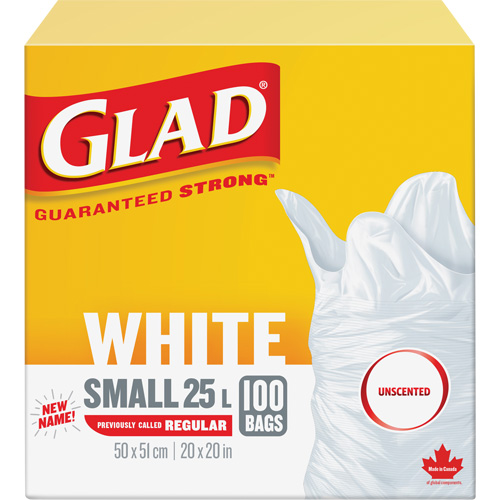 Small 25L Unscented Garbage Bags, Regular, 20" W x 20" L, White Infinity Industrial Services Inc.