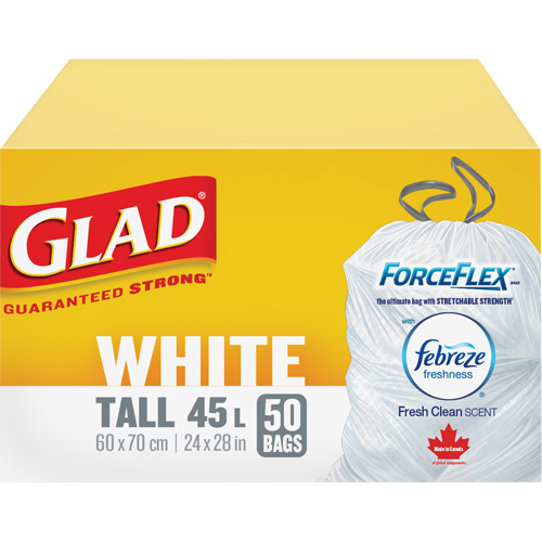 Tall 45L Febreze Garbage Bags, Regular, 24" W x 28" L, White Infinity Industrial Services Inc.