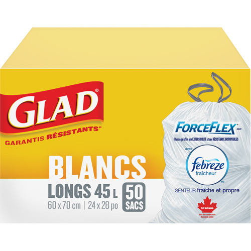 Tall 45L Febreze Garbage Bags, Regular, 24" W x 28" L, White Infinity Industrial Services Inc.