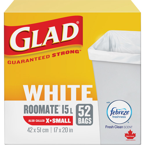 X-Small 15L Roommate Febreze Garbage Bags, Regular, 17" W x 20" L, White Infinity Industrial Services Inc.