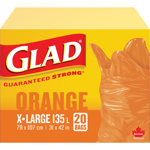 135L Garbage Bags, Regular, 31" W x 42" L, Orange Infinity Industrial Services Inc.