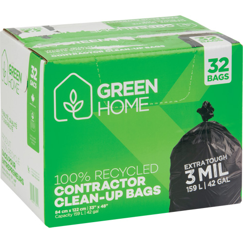 Green Home Garbage Bags, Strong, 33" W x 48" L, 3 mils, Black, 159 L (42 Gal.) Capacity Infinity Industrial Services Inc.