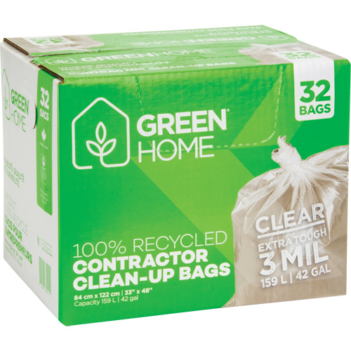 Green Home Garbage Bags, Strong, 33" W x 48" L, 3 mils, Clear, 159 L (42 Gal.) Capacity Infinity Industrial Services Inc.