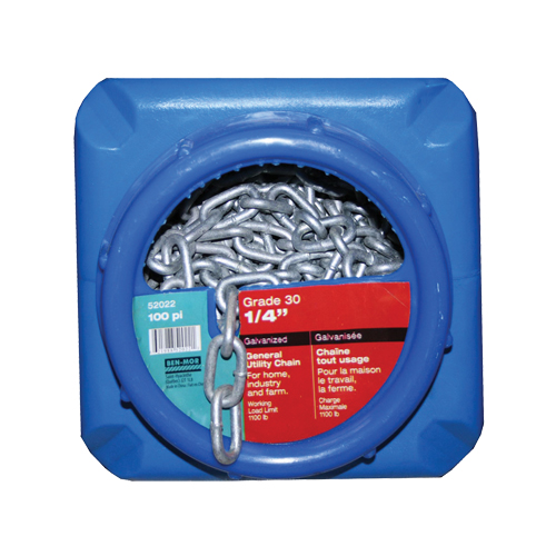 Hot-Dipped Galvanized Chains, Carbon Steel, 1/4" x 100' (30.4 m) L, Grade 30, 1100 lbs. (0.55 tons) Load Capacity Infinity Industrial Services Inc.