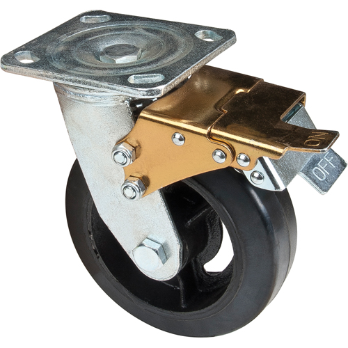 Mold-on Caster, Swivel with Brake, 6" (152.4 mm), Rubber, 550 lbs. (249 kg.) Infinity Industrial Services Inc.