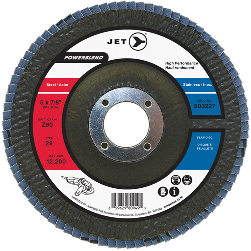 Disque &agrave; lamelles POWERBLEND, 5" x 7/8", Type 29, Grain Z80, Alumine de zirconium Infinity Industrial Services Inc.