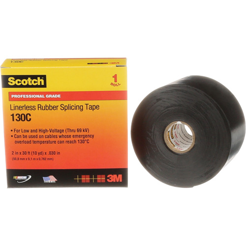 Scotch&reg; Professional Grade Linerless Rubber Splicing Tape, 50.8 mm (2") W x 9 m (30') L, 30 mils, Black Infinity Industrial Services Inc.