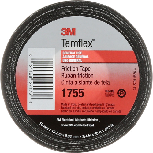 Ruban de chatterton Temflex 1755, 19 mm (3/4") x 18,28 m (60'), Noir Infinity Industrial Services Inc.