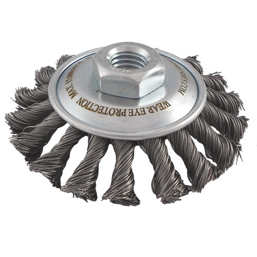 Brosses soucoupes &agrave; fils nou&eacute;s, Dia. 4", Fils 0,02", Arbre 5/8"-11, Acier Infinity Industrial Services Inc.
