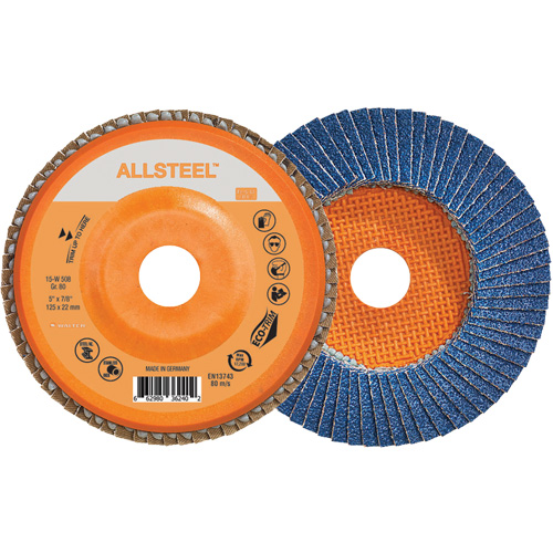 Disque &agrave; lamelles ALLSTEEL, 5" x 7/8", Type 27, Grain 80, Alumine de zirconium Infinity Industrial Services Inc.