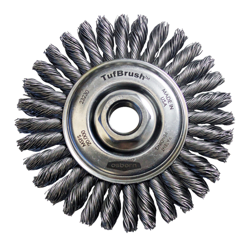 Brosse &agrave; fils nou&eacute;s TufBrush, Dia. 4", Fils 0,02", Arbre 5/8"-11, Acier Infinity Industrial Services Inc.