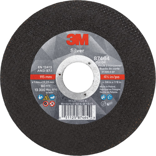 Silver Cut-Off Wheel, 4-1/2" x 0.04", 7/8" Arbor, Type 1, Ceramic, 13300 RPM Infinity Industrial Services Inc.