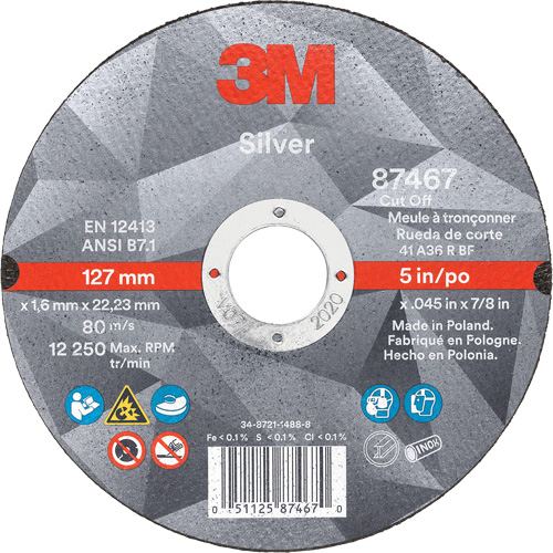 Silver Cut-Off Wheel, 5" x 0.045", 7/8" Arbor, Type 1, Ceramic, 12250 RPM Infinity Industrial Services Inc.