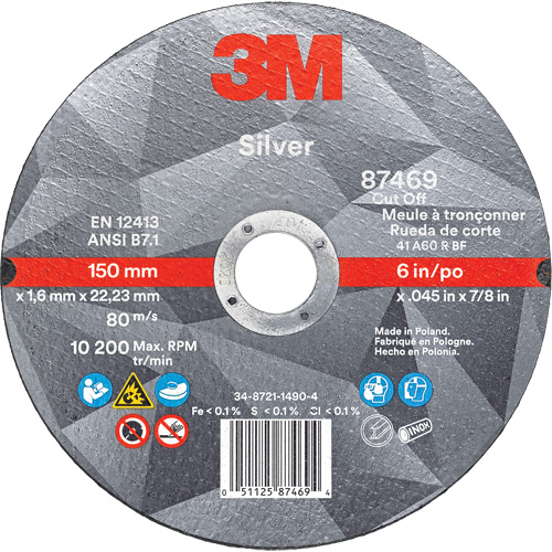Silver Cut-Off Wheel, 6" x 0.045", 7/8" Arbor, Type 1, Ceramic, 10200 RPM Infinity Industrial Services Inc.