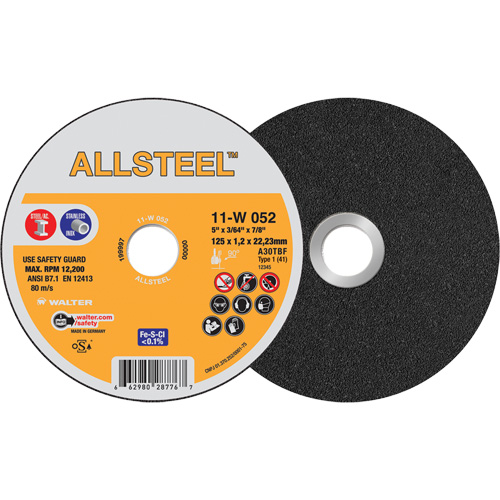 AllSteel Cut-Off Wheel, 5" x 3/64", 7/8" Arbor, Type 1, Aluminum Oxide, 12250 RPM Infinity Industrial Services Inc.