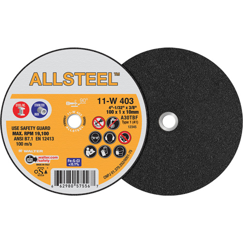 AllSteel Mini Cut-Off Wheel, 4" x 1/32", 3/8" Arbor, Type 1, Aluminum Oxide, 19100 RPM Infinity Industrial Services Inc.