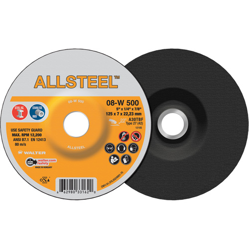 AllSteel Grinding Wheel, 5" x 1/4", 7/8" Arbor, Aluminum Oxide, Type 27 Infinity Industrial Services Inc.