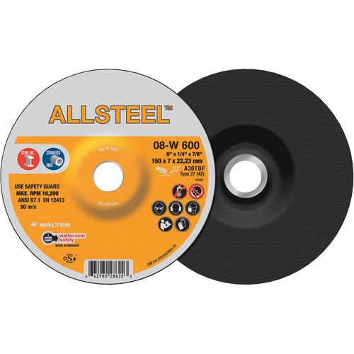 AllSteel Grinding Wheel, 6" x 1/4", 7/8" Arbor, Aluminum Oxide, Type 27 Infinity Industrial Services Inc.