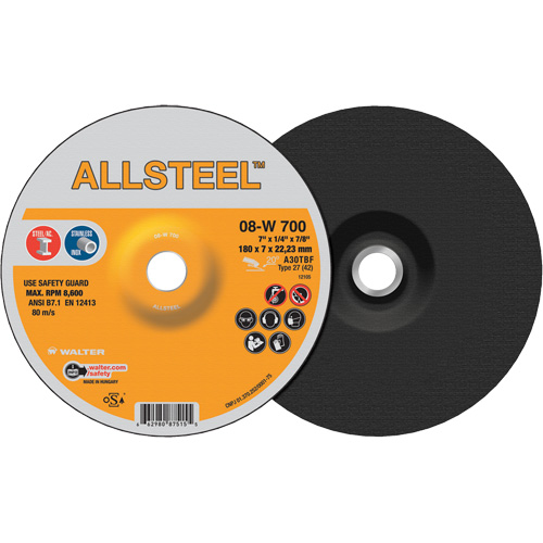 AllSteel Grinding Wheel, 7" x 1/4", 7/8" Arbor, Aluminum Oxide, Type 27 Infinity Industrial Services Inc.