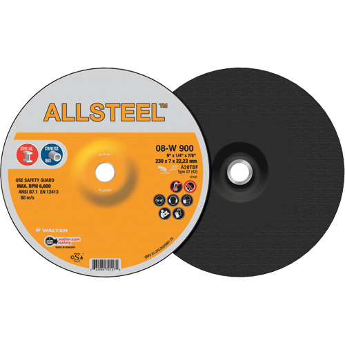 AllSteel Grinding Wheel, 9" x 1/4", 7/8" Arbor, Aluminum Oxide, Type 27 Infinity Industrial Services Inc.