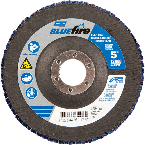 Bluefire Flap Disc, 5" x 7/8", Type 29, 40 Grit, Zirconia Alumina Infinity Industrial Services Inc.