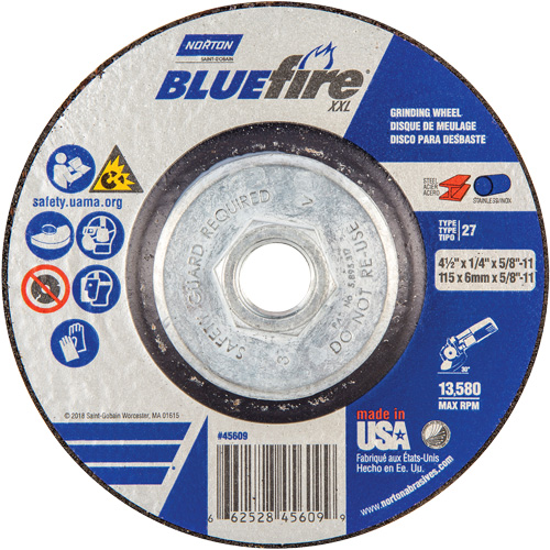 Meule XXL BlueFire, 4-1/2" x 1/4", Arbre 5/8", C&eacute;ramique d'alumine, Type 27 Infinity Industrial Services Inc.
