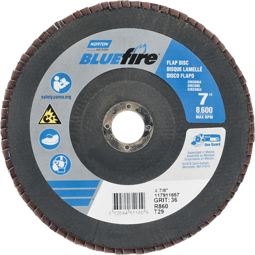 BlueFire&reg; R884P/R884V/R860 Center Mount Fiberglass Conical Flap Disc, 7" x 7/8", Type 29, P36 Grit, Zirconia Alumina Infinity Industrial Services Inc.