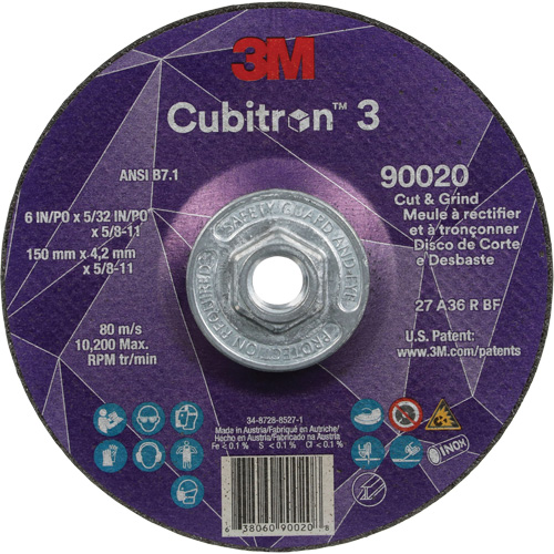 Cubitron 3 Cut & Grind Wheel, 6" x 5/32", 5/8"-11 Arbor, Type T27, 36+ Grit, Ceramic Infinity Industrial Services Inc.