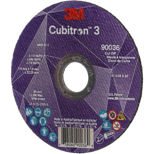 Cubitron 3 Cut-Off Wheel, 4-1/2" x 0.045", 7/8" Arbor, Type T1, Ceramic, 13300 RPM Infinity Industrial Services Inc.