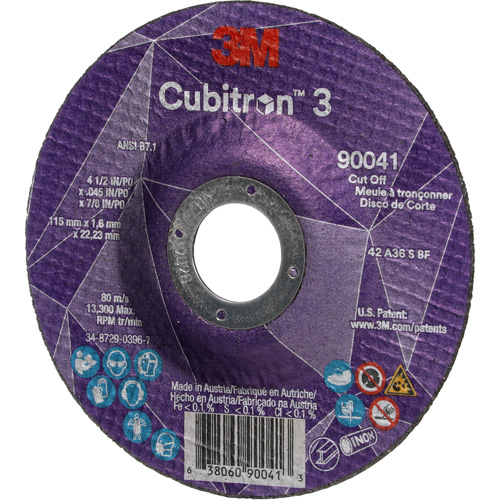 Meule &agrave; tronçonner Cubitron 3, 4-1/2" x 0,045", Arbre de 7/8", Type T27, C&eacute;ramique, 13 300 Tr/min Infinity Industrial Services Inc.