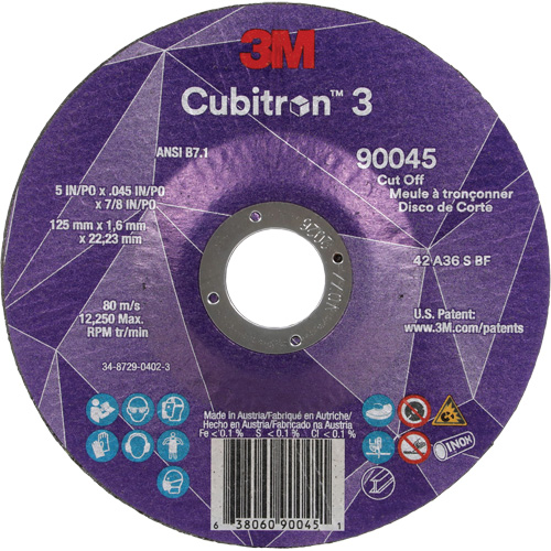 Cubitron 3 Cut-Off Wheel, 5" x 0.045", 7/8" Arbor, Type T27, Ceramic, 12250 RPM Infinity Industrial Services Inc.