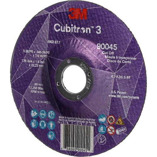 Cubitron 3 Cut-Off Wheel, 5" x 0.045", 7/8" Arbor, Type T27, Ceramic, 12250 RPM Infinity Industrial Services Inc.