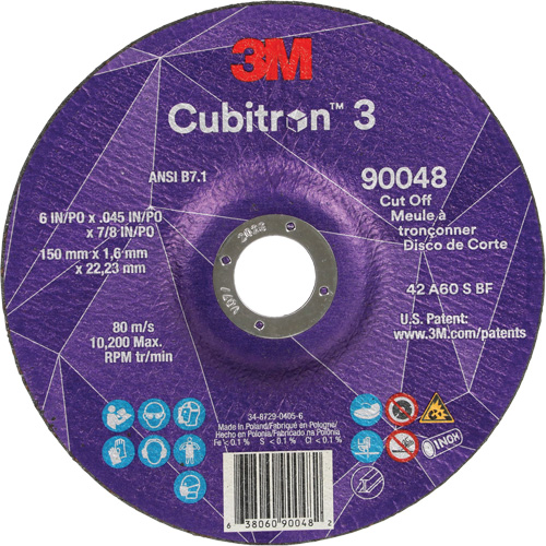 Cubitron 3 Cut-Off Wheel, 6" x 0.045", 7/8" Arbor, Type T27, Ceramic, 10200 RPM Infinity Industrial Services Inc.