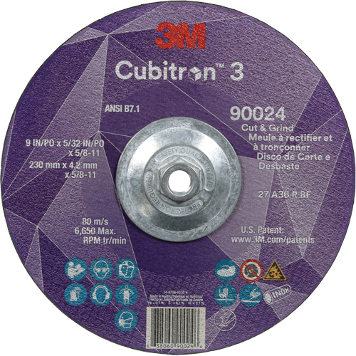 Cubitron 3 Cut and Grind Wheel, 9" x 5/32", 5/8"-11 Arbor, Type 27, 36 Grit, Ceramic Infinity Industrial Services Inc.