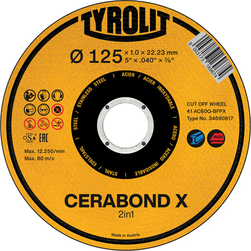 Cerabond X Cut-Off Wheel, 5" x 0.04", 7/8" Arbor, Ceramic Infinity Industrial Services Inc.