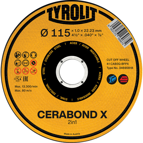 Meule &agrave; tronçonner CA60Q-BFPX CERABOND X, 4-1/2" x 0,039", Arbre de 7/8", Type 1 Infinity Industrial Services Inc.