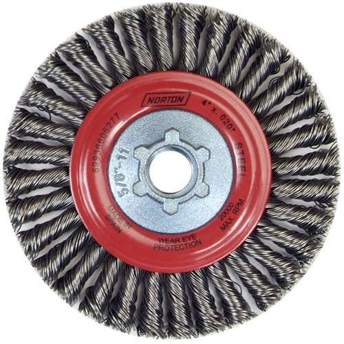 Brosse &agrave; fils nou&eacute;s pour cordons de soudure pour meuleuse angulaire, Dia. 4", Fils 0,02", Arbre 5/8"-11, Acier Infinity Industrial Services Inc.