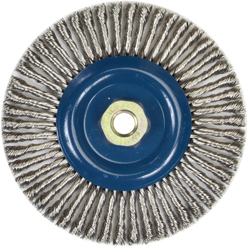 Brosse &agrave; fils nou&eacute;s pour cordons de soudure pour meuleuse angulaire, Dia. 6", Fils 0,02", Arbre 5/8"-11, Acier inoxydable Infinity Industrial Services Inc.