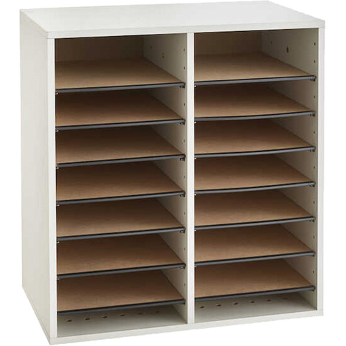 Adjustable Compartment Literature Organizer, Stationary, 16 Slots, Wood, 19-1/2" W x 11-3/4" D x 21" H Infinity Industrial Services Inc.