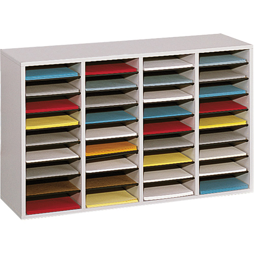 Adjustable Compartment Literature Organizer, Stationary, 36 Slots, Wood, 39-1/4" W x 11-3/4" D x 24" H Infinity Industrial Services Inc.