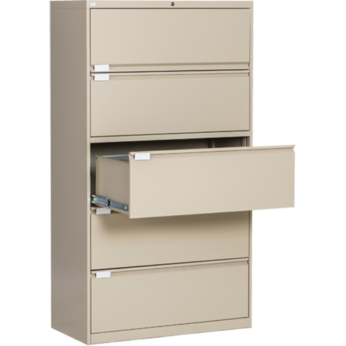 Lateral Filing Cabinet, Steel, 5 Drawers, 36" W x 18" D x 65-1/2" H, Beige Infinity Industrial Services Inc.