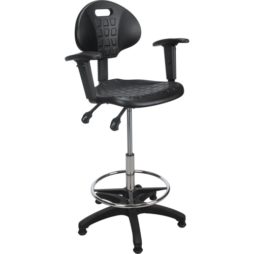 Heavy-Duty Ergonomic Stool with Adjustable Arm Rests, Stationary, Adjustable, 39" - 48", Polyurethane Seat, Black Infinity Industrial Services Inc.