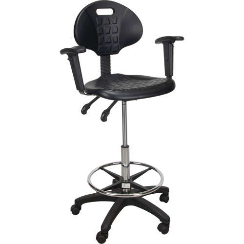 Tabouret ergonomique robuste avec accoudoirs r&eacute;glables et roulettes en nylon, Mobile, Ajustable, 39" - 48", Polyur&eacute;thane Si&egrave;ge, Noir Infinity Industrial Services Inc.