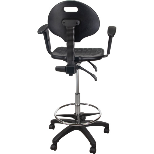 Tabouret ergonomique robuste avec accoudoirs r&eacute;glables et roulettes en nylon, Mobile, Ajustable, 39" - 48", Polyur&eacute;thane Si&egrave;ge, Noir Infinity Industrial Services Inc.
