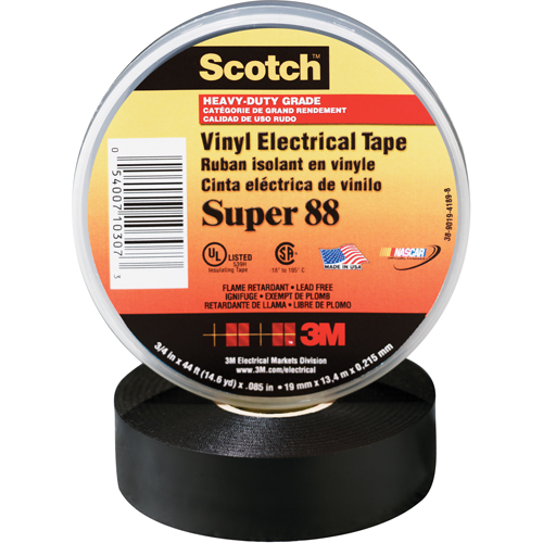 Scotch&reg; Super 88 Tape, 19 mm (3/4") x 20.1 m (66'), Black, 8.5 mils Infinity Industrial Services Inc.