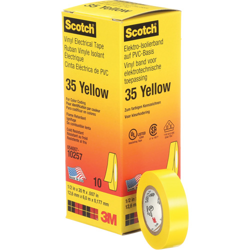 Scotch&reg; 35 Colour Coded Tape, 12.7 mm (1/2") x 6.1 m (20'), Yellow, 7 mils Infinity Industrial Services Inc.