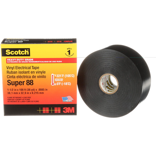 Scotch&reg; Vinyl Electrical Tape Super 88, 38 mm (1-1/2") x 33 m (108'), Black, 8.5 mils Infinity Industrial Services Inc.