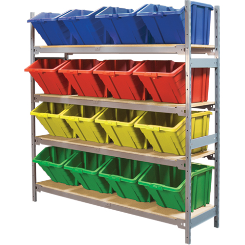 Wide Span Shelving with Jumbo Plastic Bins, Steel, Boltless, 800 lbs. Capacity, 66" W x 72" H x 18" D Infinity Industrial Services Inc.